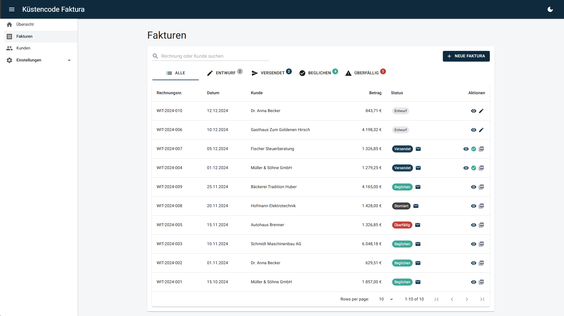 Faktura – Rechnungsübersicht