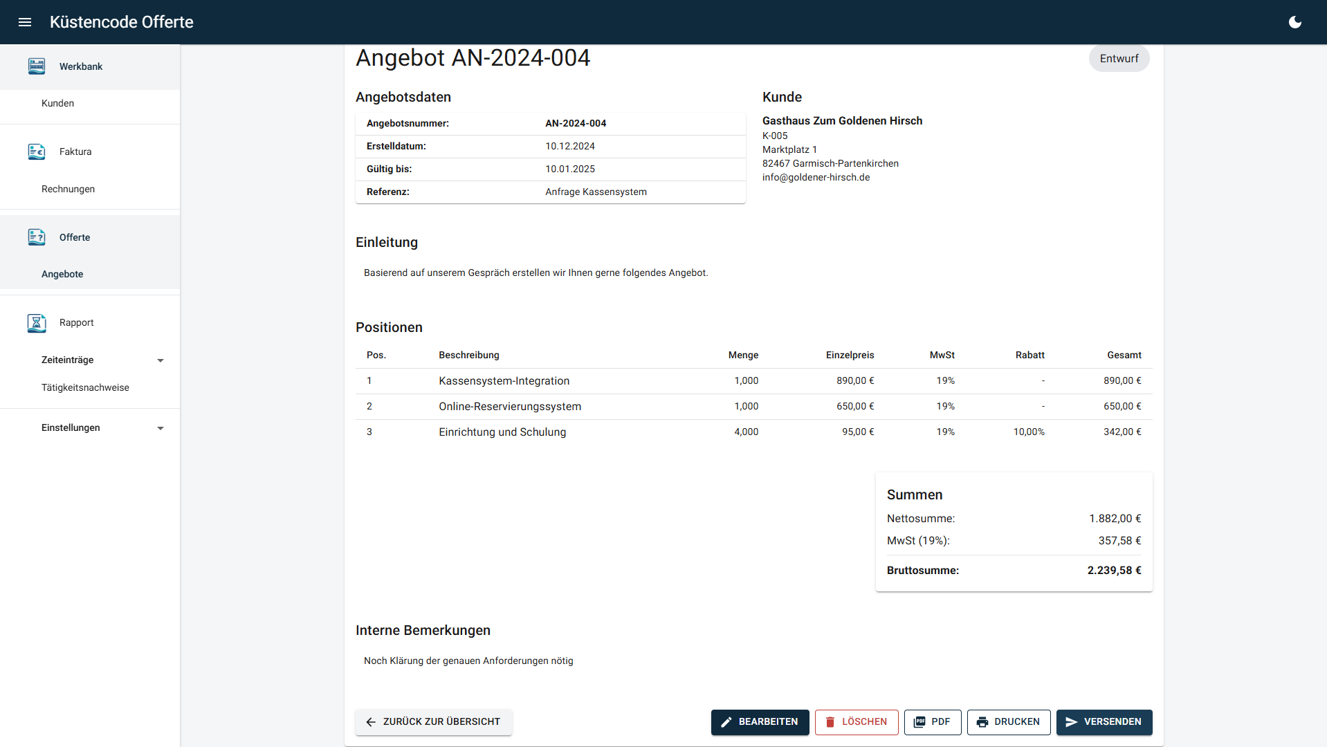 Offerte - Angebotsdetails