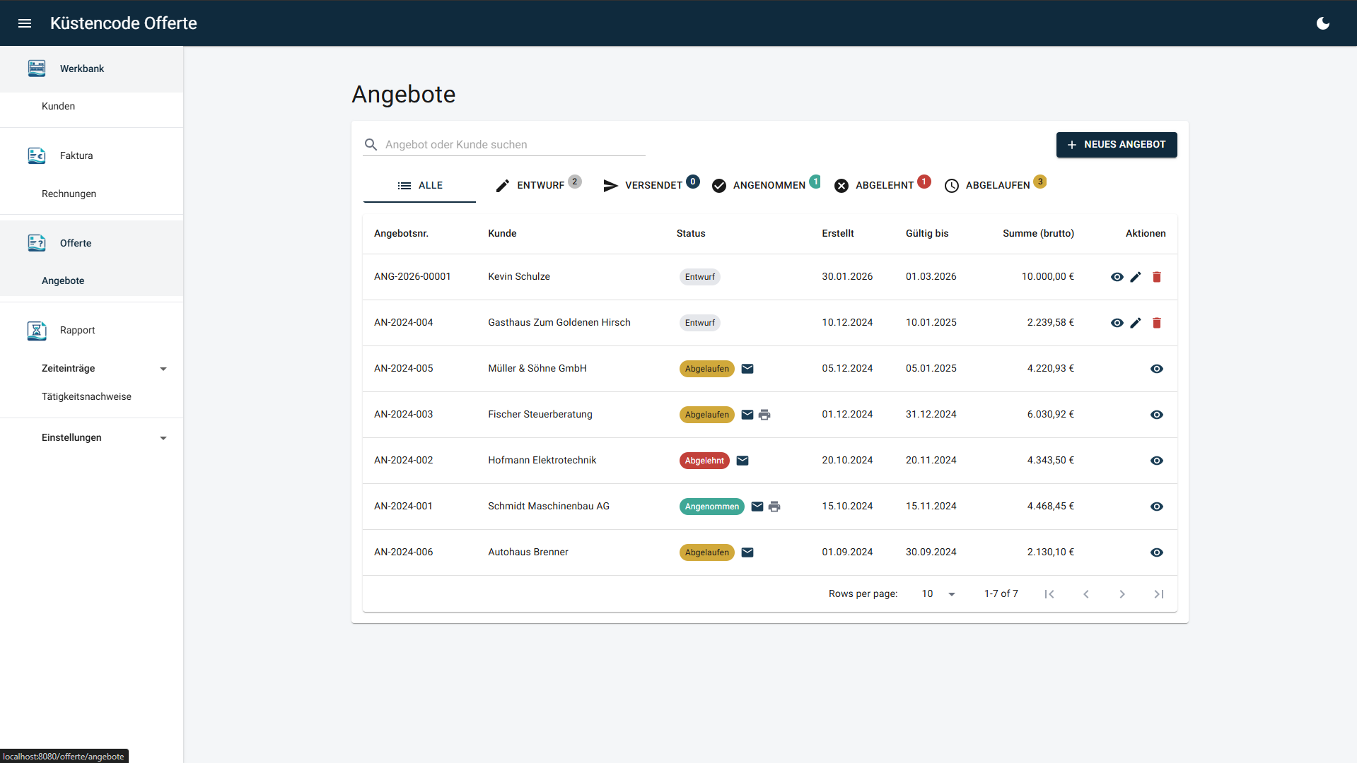 Offerte - Angebotsübersicht