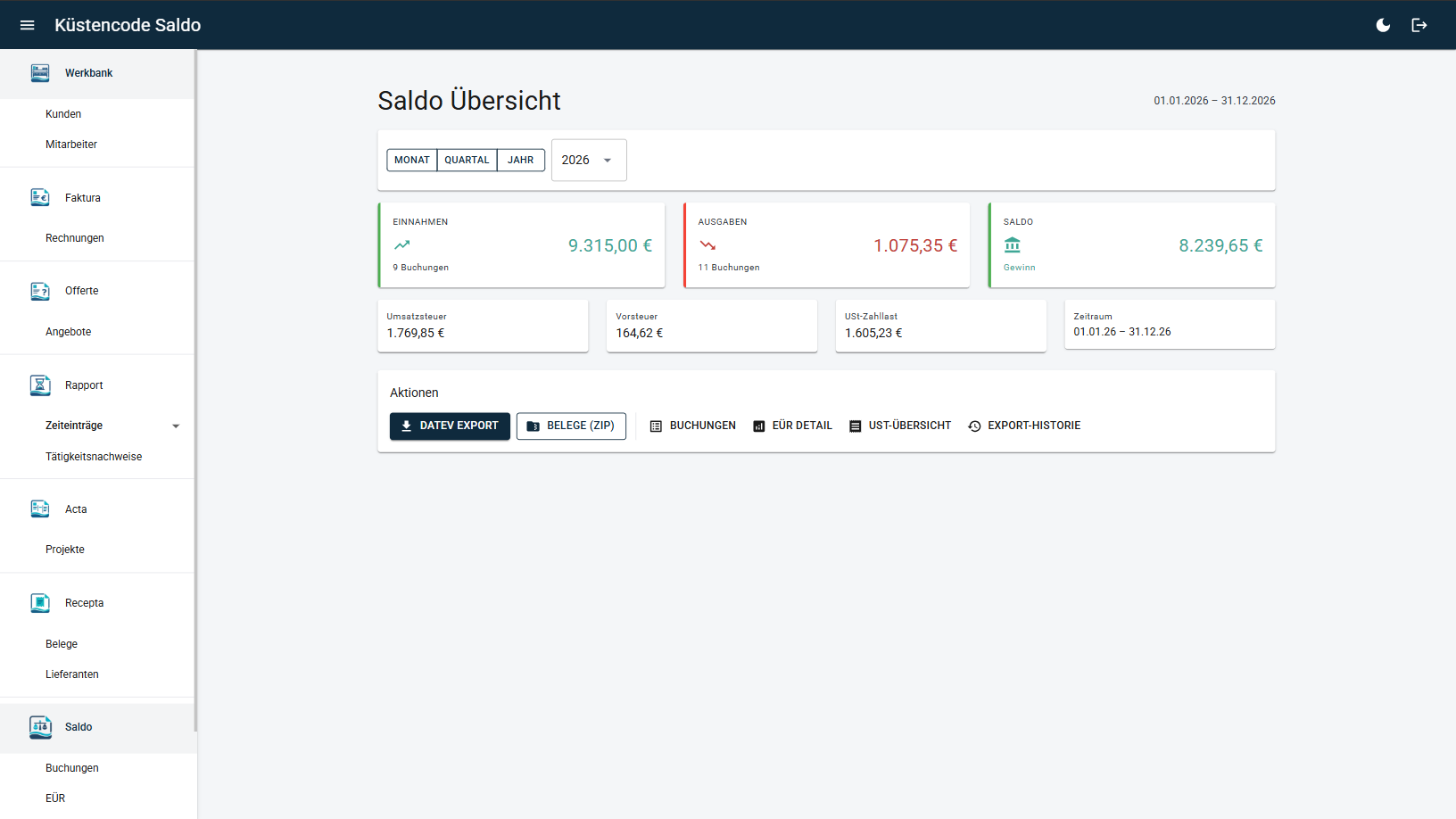Saldo - Übersicht der Einnahmen und Ausgaben